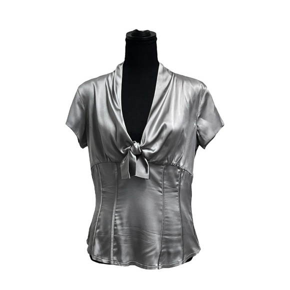 MODA ME COUTURE Tops - Silver Tie Front Fitted Blouse